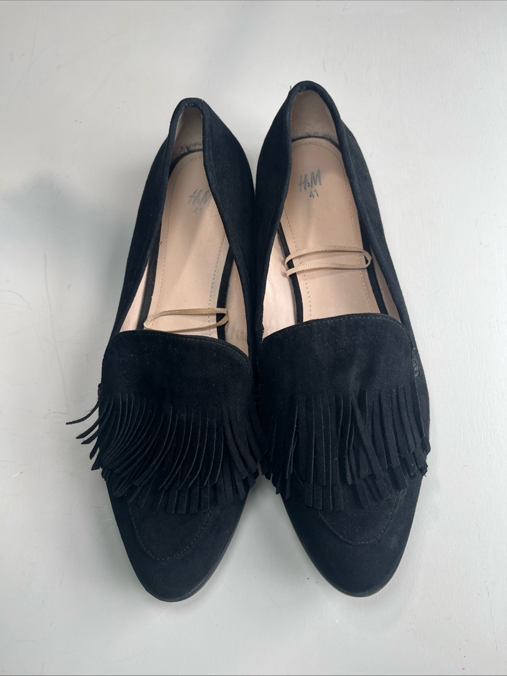 H&M Black Suede Fringe Loafers with Tassel Detail
